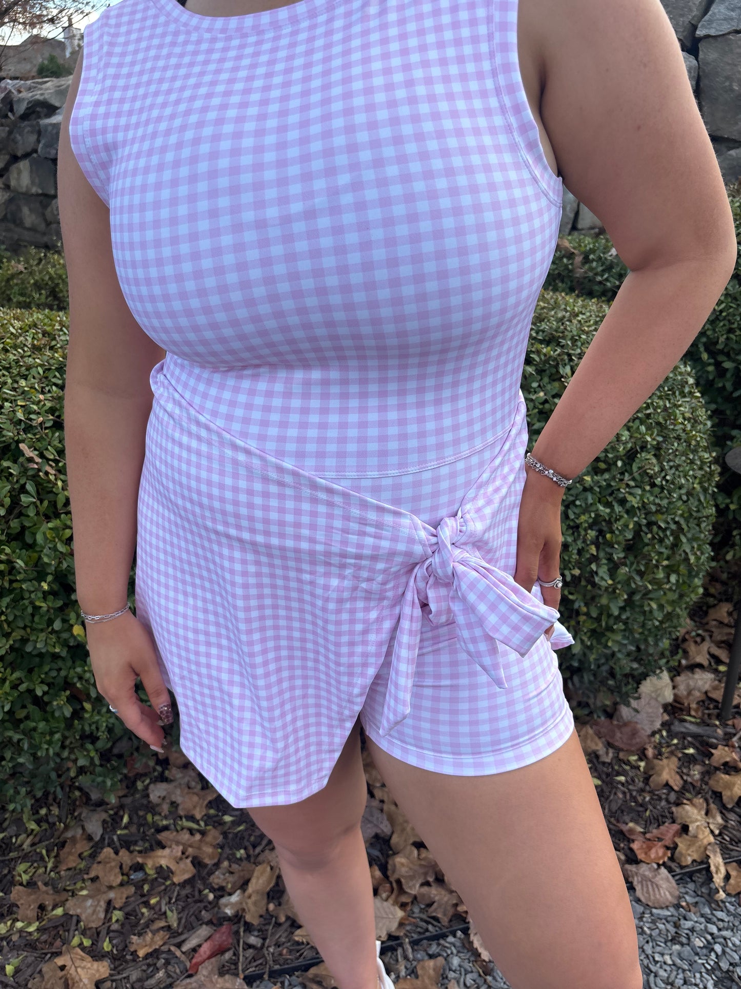Pink Gingham Wrap Athletic Dress