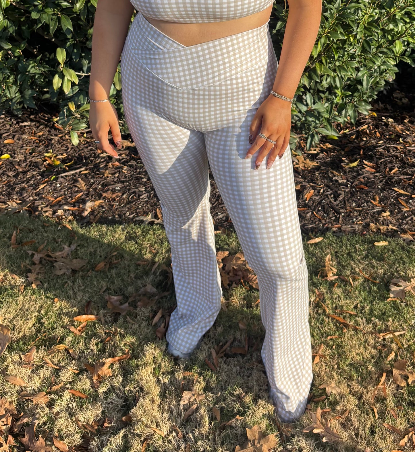 Brown Flare Gingham Leggings