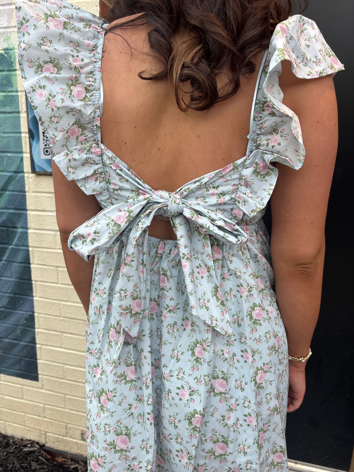 Blue Pink Flowers Dress