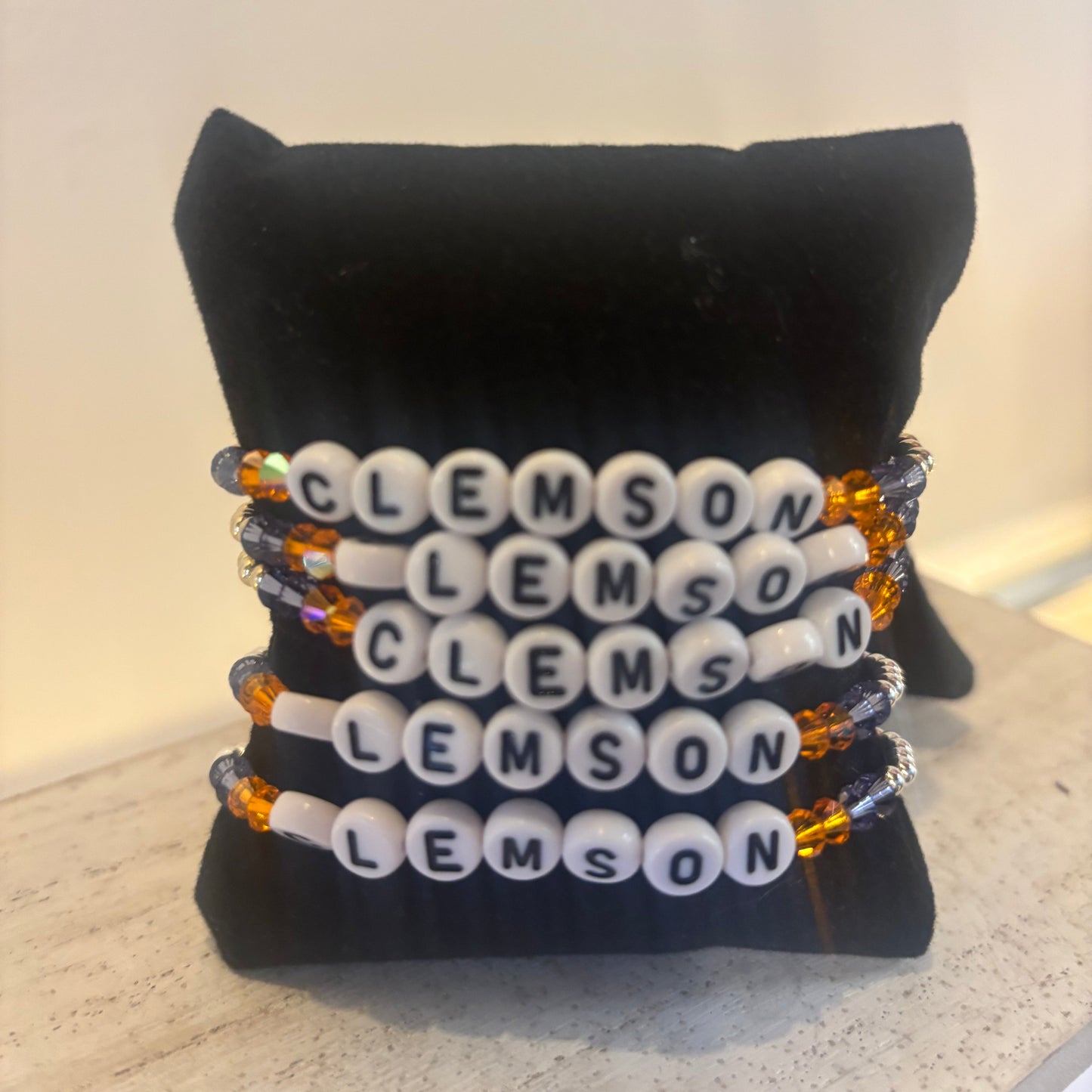 Clemson Beaded Silver or Gold Bracelet