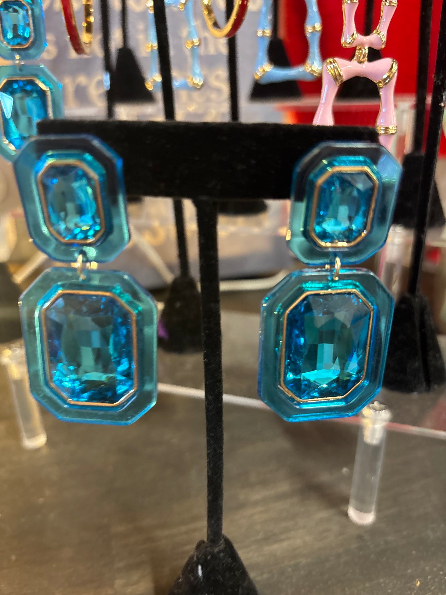 Pink, Turquoise or Blue Crystal Earrings