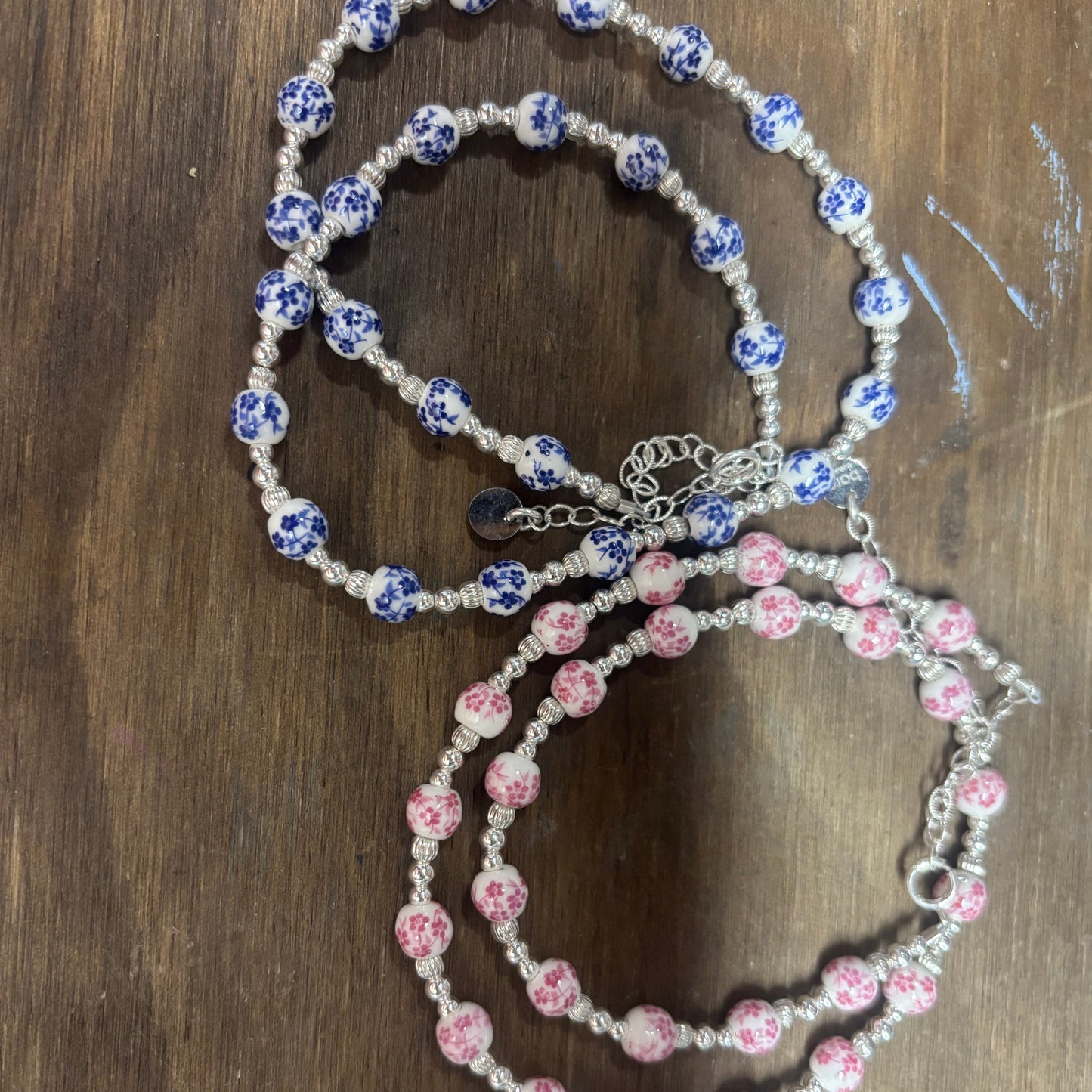 Chocker Bara Rose Necklace Blue or Pink Silver