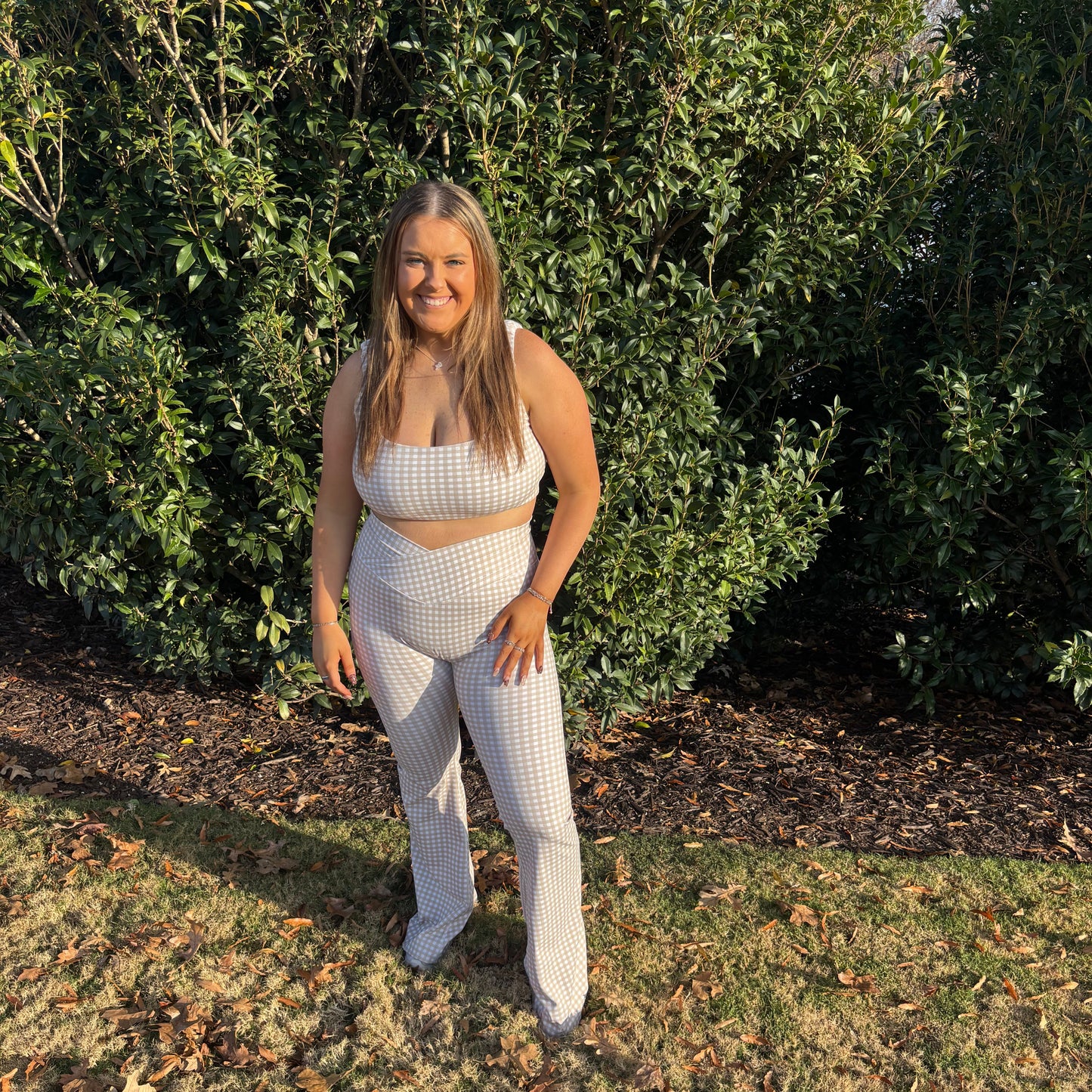 Brown Flare Gingham Leggings