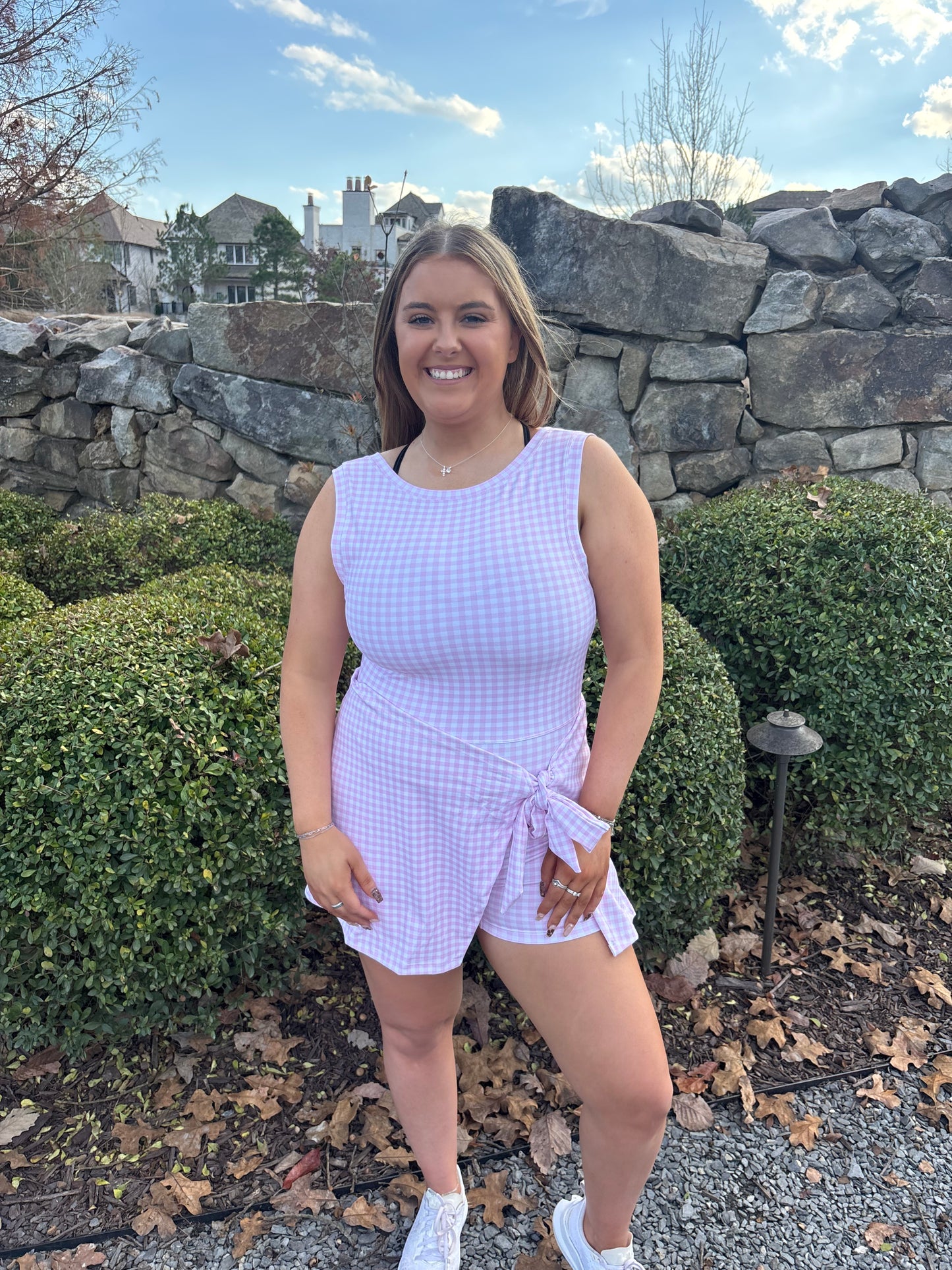 Pink Gingham Wrap Athletic Dress