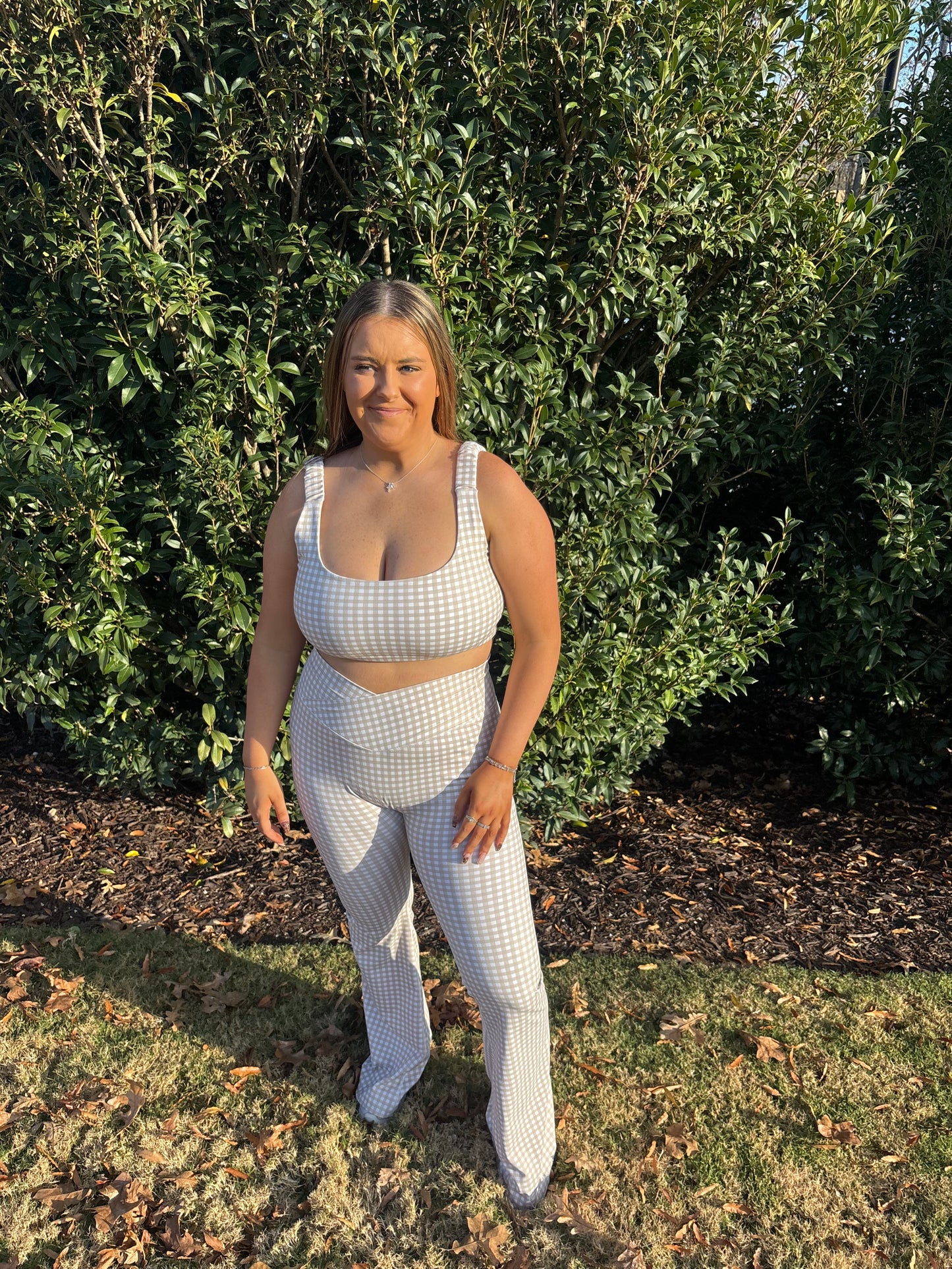 Brown Flare Gingham Leggings