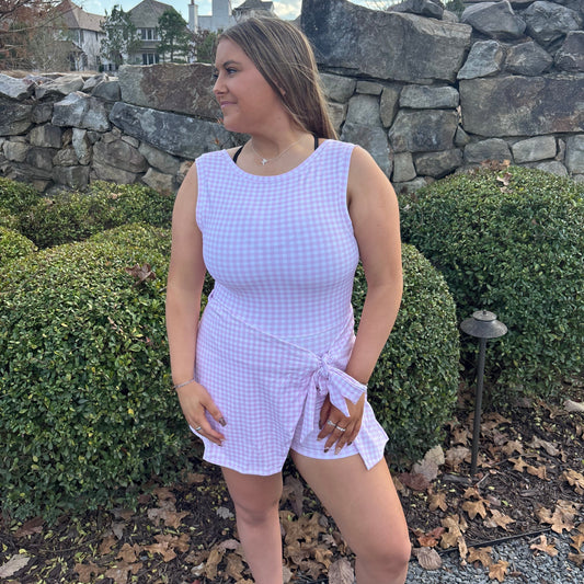 Pink Gingham Wrap Athletic Dress