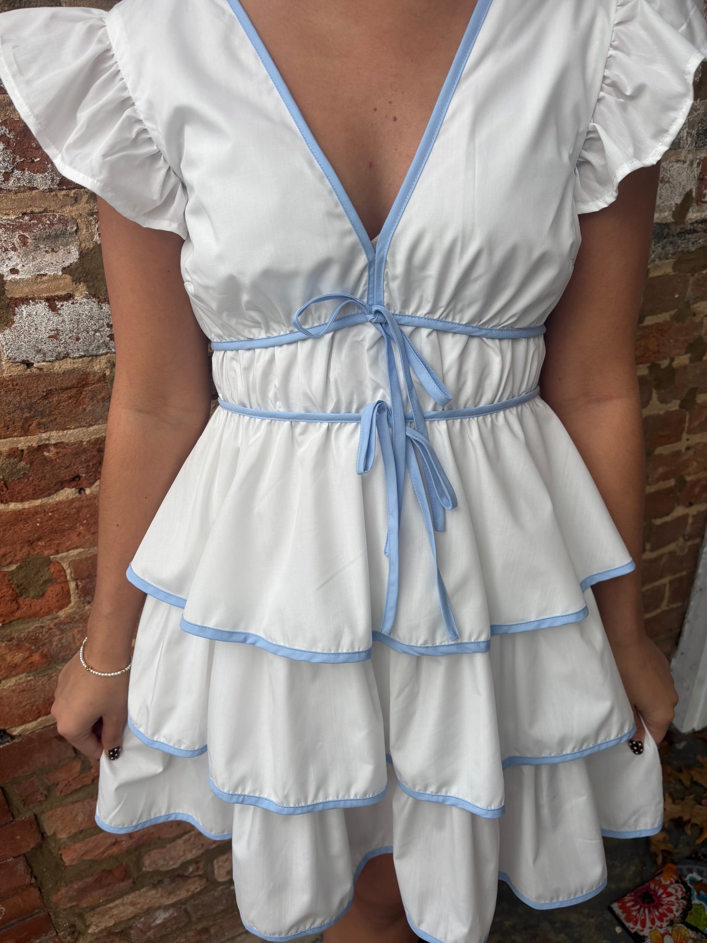 White Blue Bows Dress