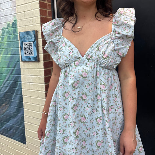 Blue Pink Flowers Dress