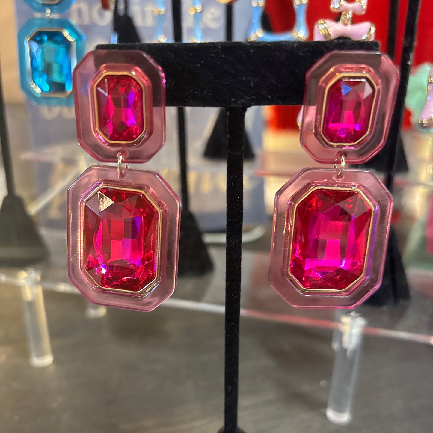 Pink, Turquoise or Blue Crystal Earrings