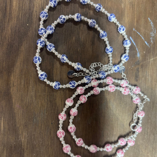 Chocker Bara Rose Necklace Blue or Pink Silver